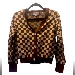 2pc checkered cropped cardigan and top